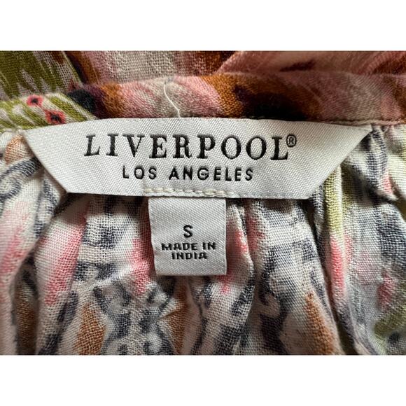 LIVERPOOL TOP WOMENS SMALL PETAL SLEEVE WOVEN GEO PRINT PINK GREEN BLOUSE NEW - Picture 3 of 11
